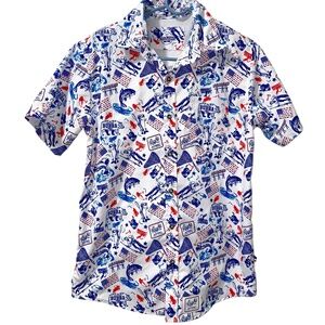 Academy Right Stuff Men's Short Sleeve‎ Vented Fishing White Blue Shirt Top Sz S